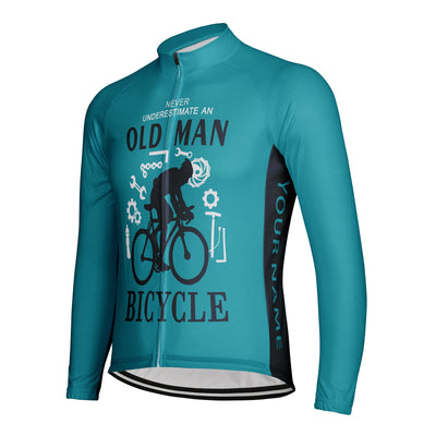 Customized Never Understimate An Old Man Men's Winter Thermal Fleece Cycling Jersey Long Sleeve