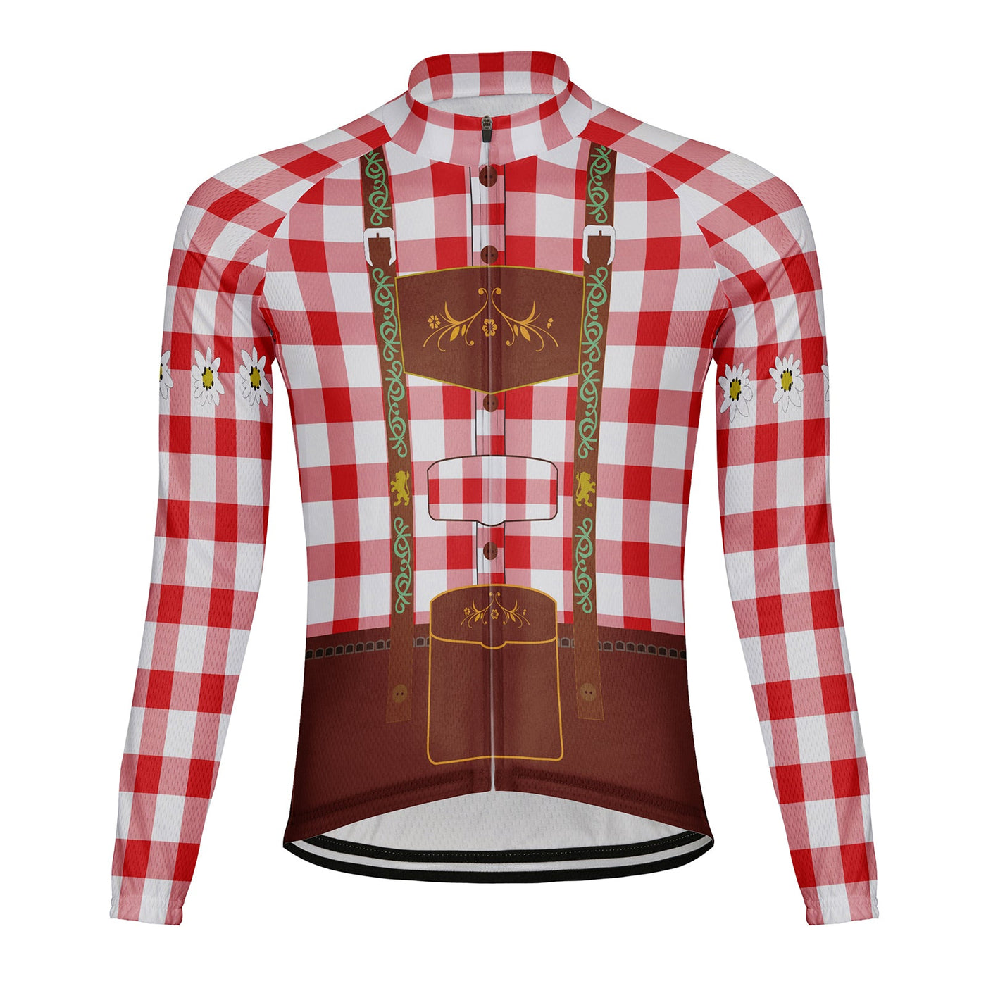Customized Plaid Shirt Men's Winter Thermal Fleece Cycling Jersey Long Sleeve