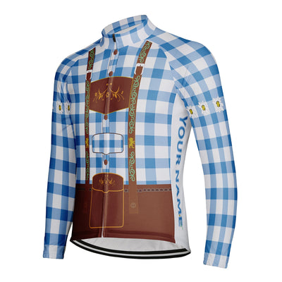 Customized Plaid Shirt Men's Winter Thermal Fleece Cycling Jersey Long Sleeve