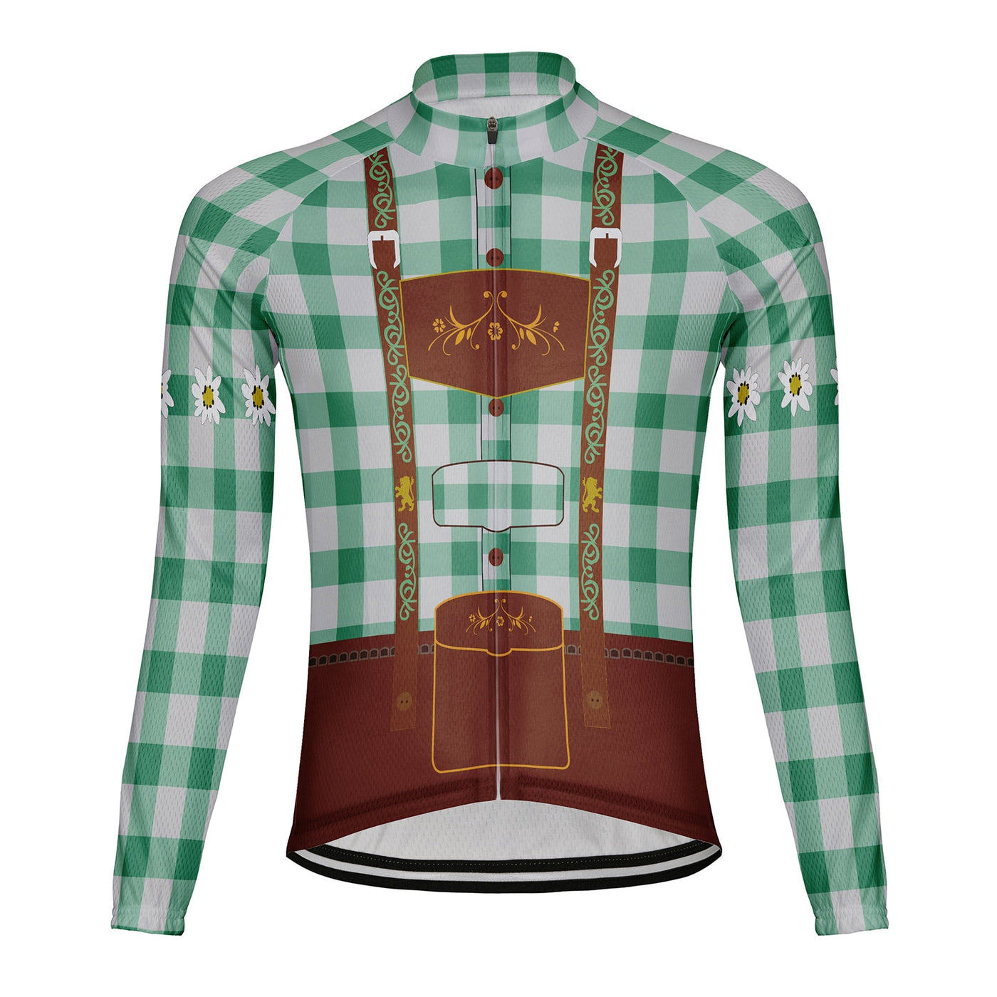 Customized Plaid Shirt Men's Winter Thermal Fleece Cycling Jersey Long Sleeve
