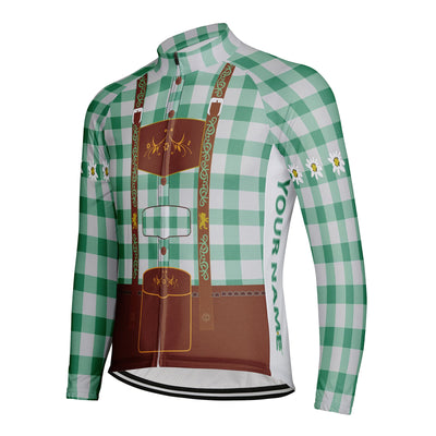 Customized Plaid Shirt Men's Winter Thermal Fleece Cycling Jersey Long Sleeve