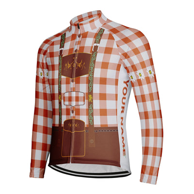 Customized Plaid Shirt Men's Winter Thermal Fleece Cycling Jersey Long Sleeve