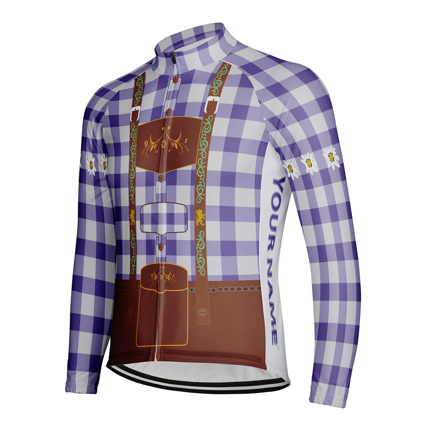 Customized Plaid Shirt Men's Winter Thermal Fleece Cycling Jersey Long Sleeve
