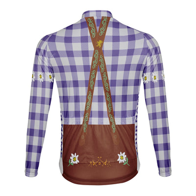 Customized Plaid Shirt Men's Winter Thermal Fleece Cycling Jersey Long Sleeve