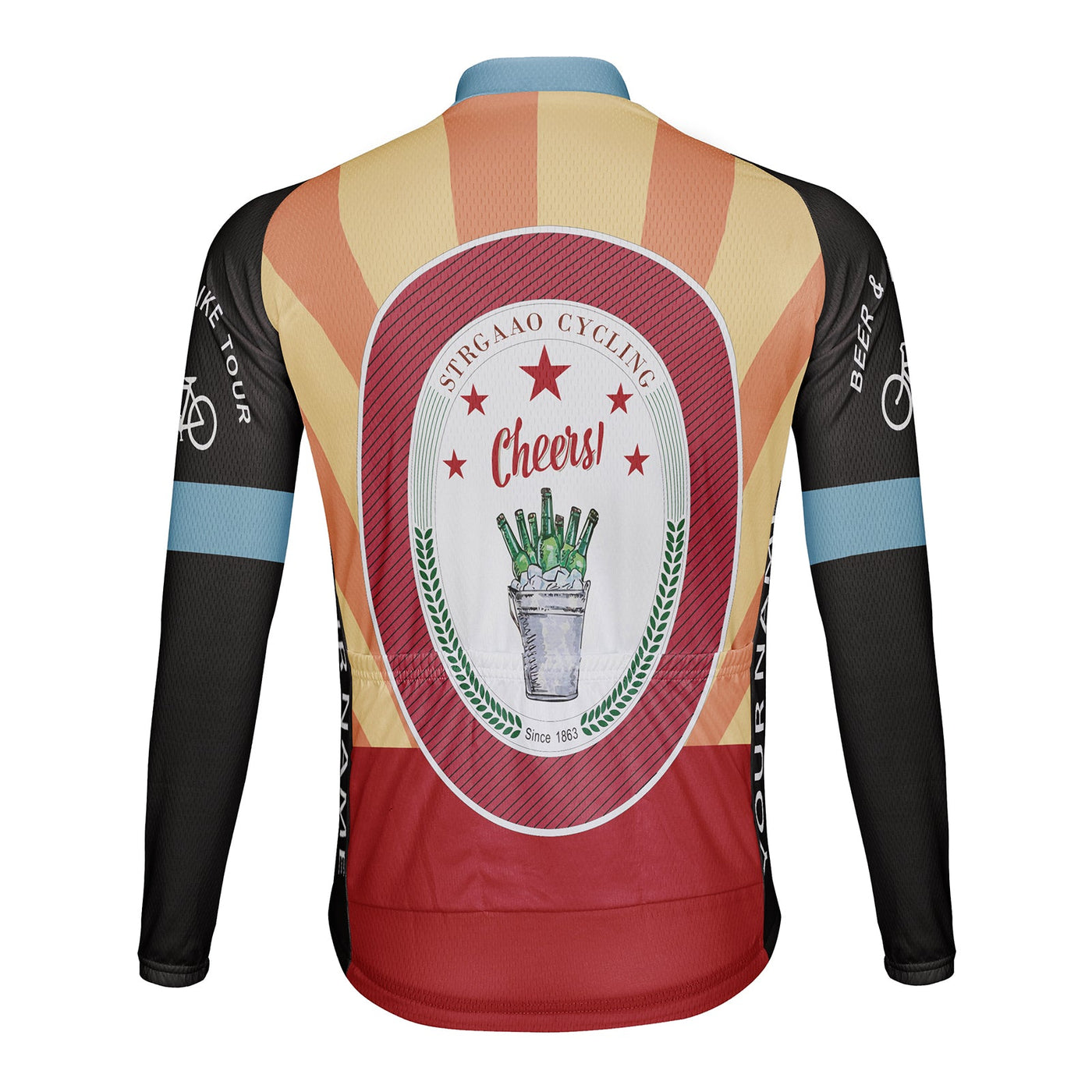 Customized Beer Bike Tour Men's Winter Thermal Fleece Cycling Jersey Long Sleeve