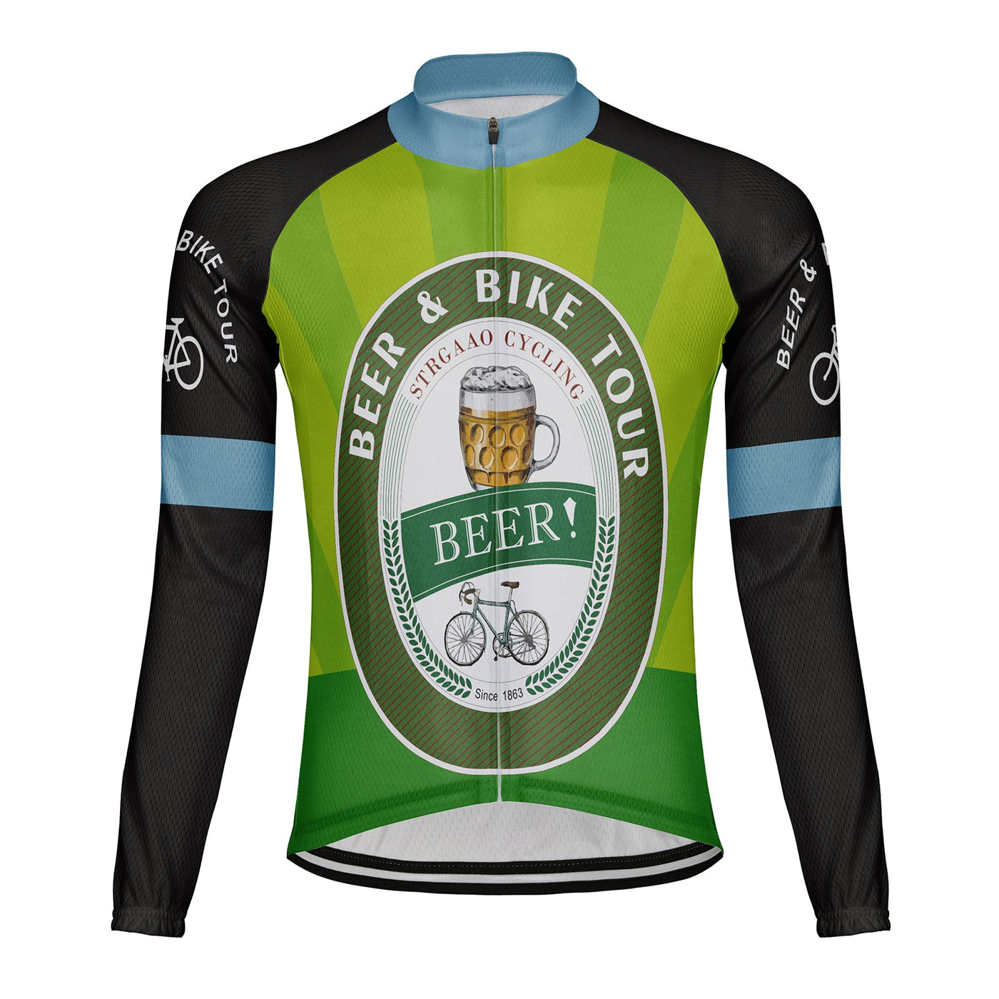 Customized Beer Bike Tour Men's Winter Thermal Fleece Cycling Jersey Long Sleeve