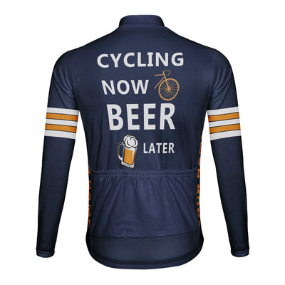Customized Cycling Now Beer Later Men's Winter Thermal Fleece Cycling Jersey Long Sleeve