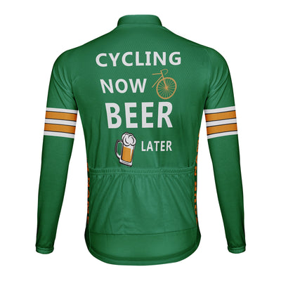 Customized Cycling Now Beer Later Men's Winter Thermal Fleece Cycling Jersey Long Sleeve