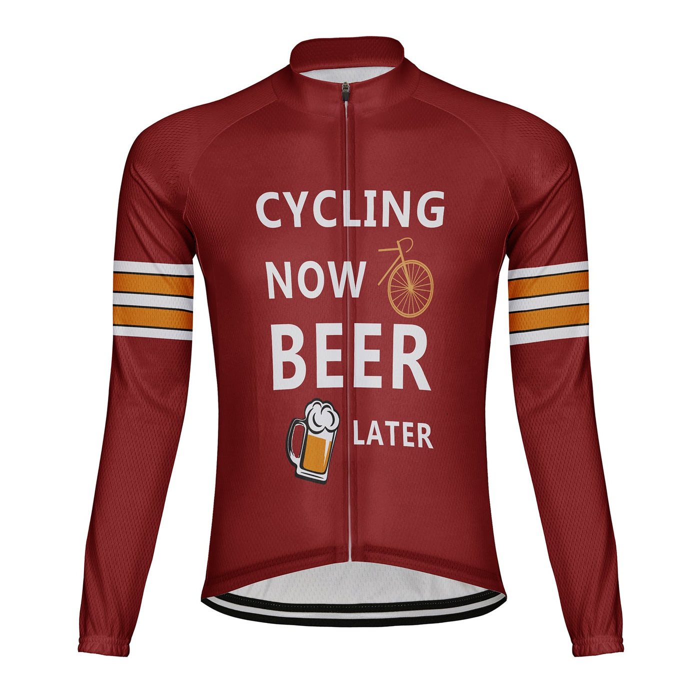 Customized Cycling Now Beer Later Men's Winter Thermal Fleece Cycling Jersey Long Sleeve