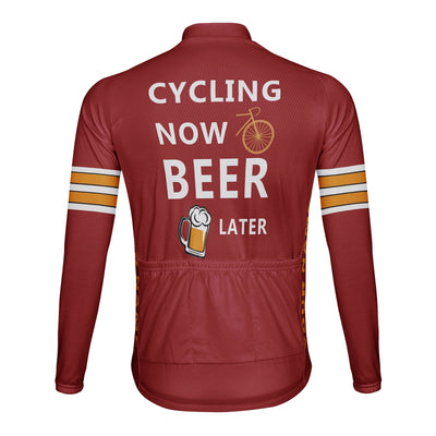 Customized Cycling Now Beer Later Men's Winter Thermal Fleece Cycling Jersey Long Sleeve