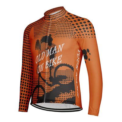 Customized Old Man On Bike Men's Winter Thermal Fleece Cycling Jersey Long Sleeve