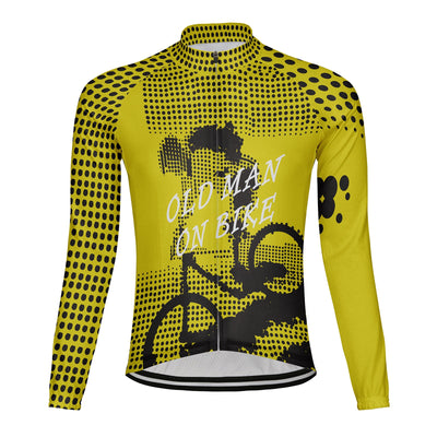 Customized Old Man On Bike Men's Winter Thermal Fleece Cycling Jersey Long Sleeve