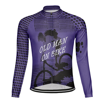 Customized Old Man On Bike Men's Winter Thermal Fleece Cycling Jersey Long Sleeve