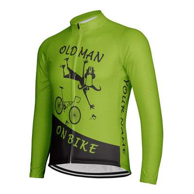 Customized Old Man On Bike Men's Winter Thermal Fleece Cycling Jersey Long Sleeve