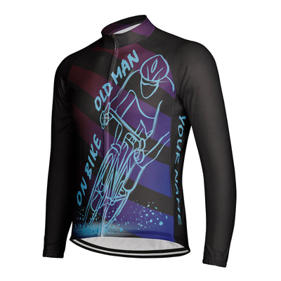 Customized Old Man On Bike Men's Winter Thermal Fleece Cycling Jersey Long Sleeve