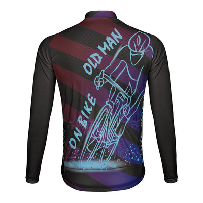 Customized Old Man On Bike Men's Winter Thermal Fleece Cycling Jersey Long Sleeve