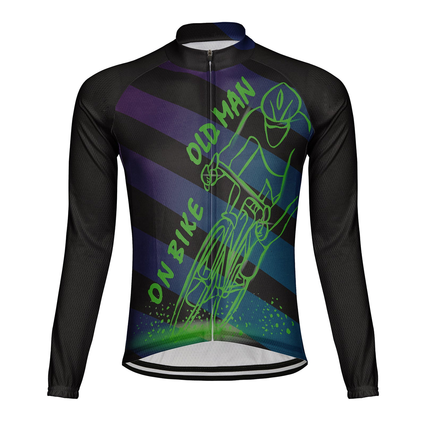 Customized Old Man On Bike Men's Winter Thermal Fleece Cycling Jersey Long Sleeve