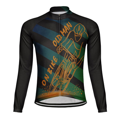 Customized Old Man On Bike Men's Winter Thermal Fleece Cycling Jersey Long Sleeve