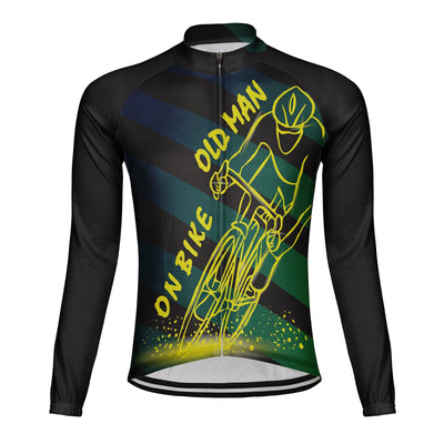 Customized Old Man On Bike Men's Winter Thermal Fleece Cycling Jersey Long Sleeve
