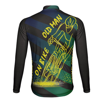 Customized Old Man On Bike Men's Winter Thermal Fleece Cycling Jersey Long Sleeve