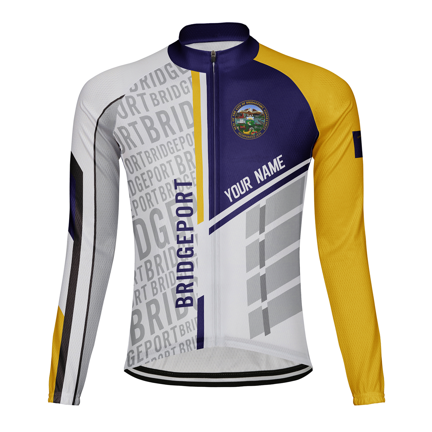 Customized Bridgeport Men's Winter Thermal Fleece Cycling Jersey Long Sleeve