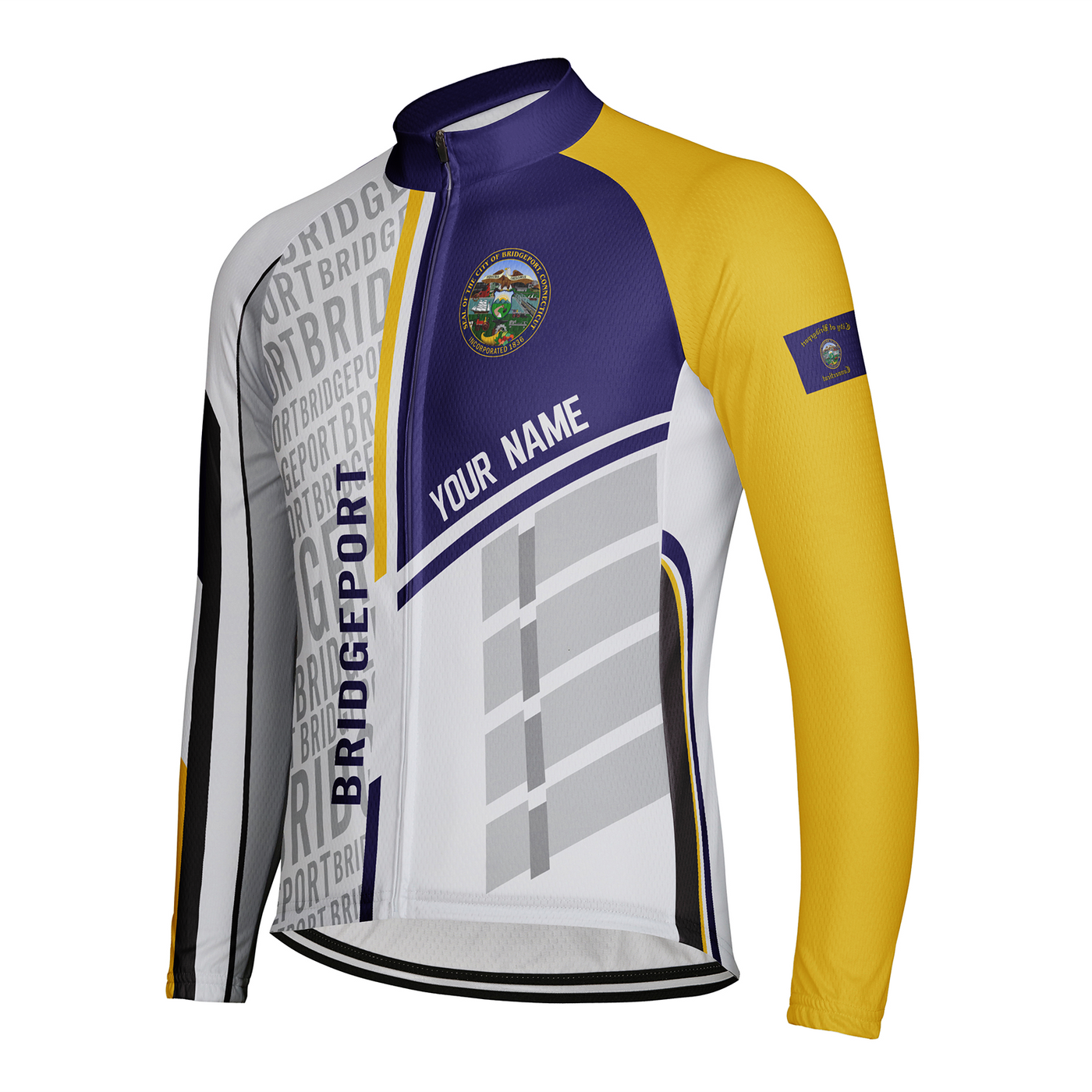 Customized Bridgeport Men's Winter Thermal Fleece Cycling Jersey Long Sleeve