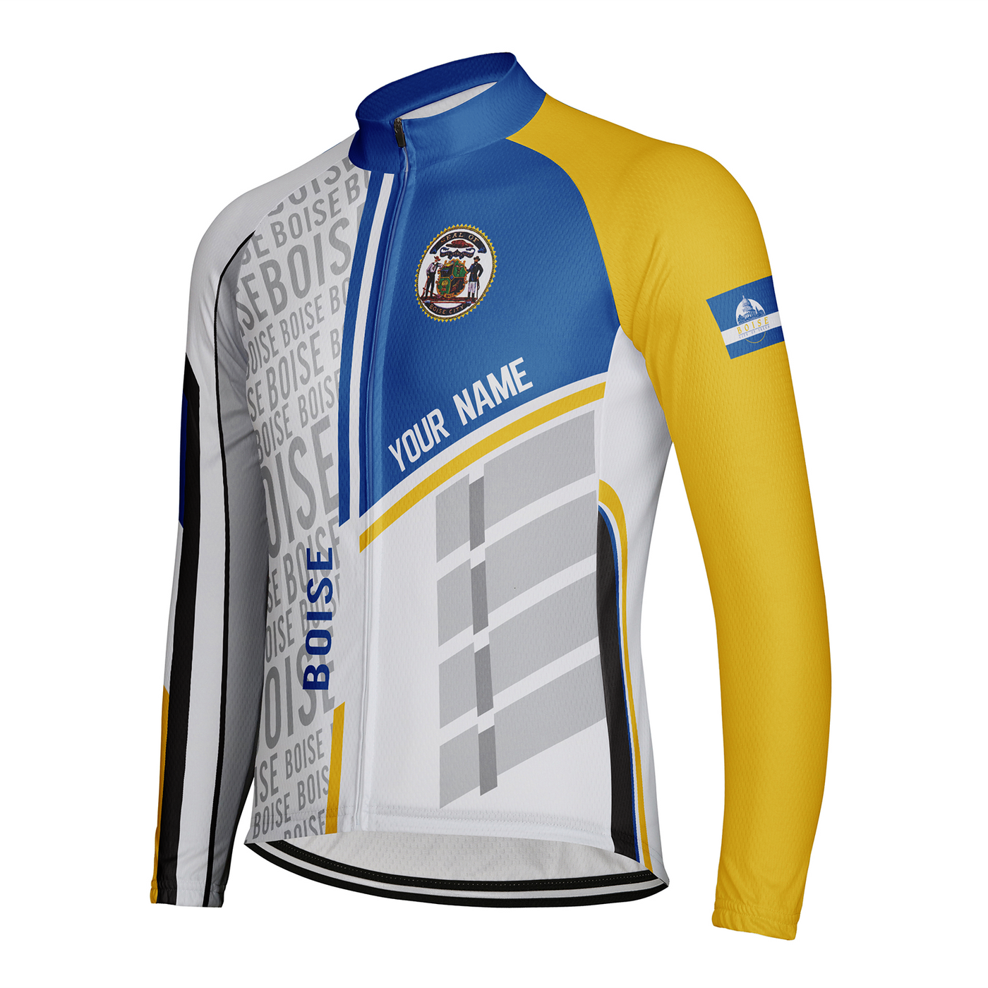 Customized Boise Men's Winter Thermal Fleece Cycling Jersey Long Sleeve