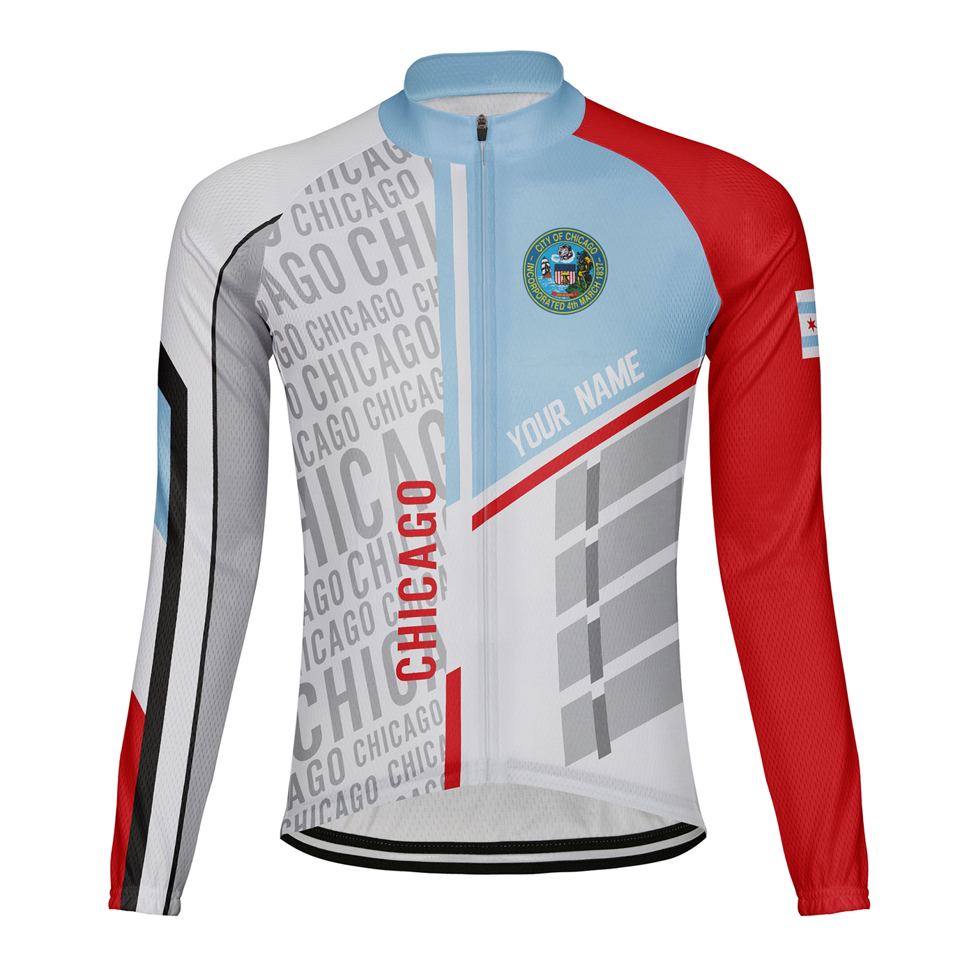 Customized Chicago Men's Winter Thermal Fleece Cycling Jersey Long Sleeve