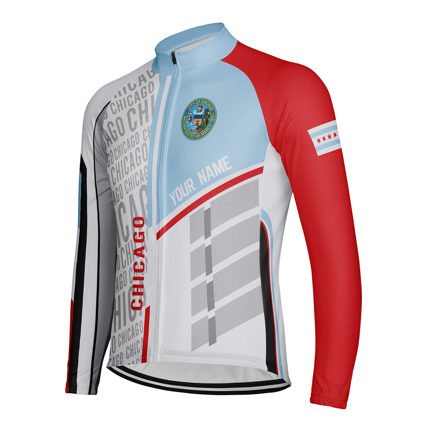 Customized Chicago Men's Winter Thermal Fleece Cycling Jersey Long Sleeve