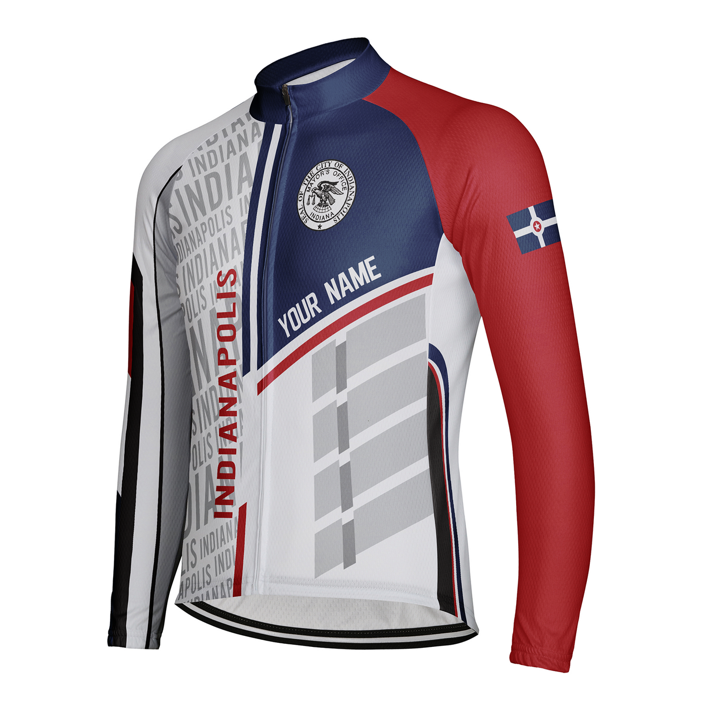 Customized Indianapolis Men's Winter Thermal Fleece Cycling Jersey Long Sleeve
