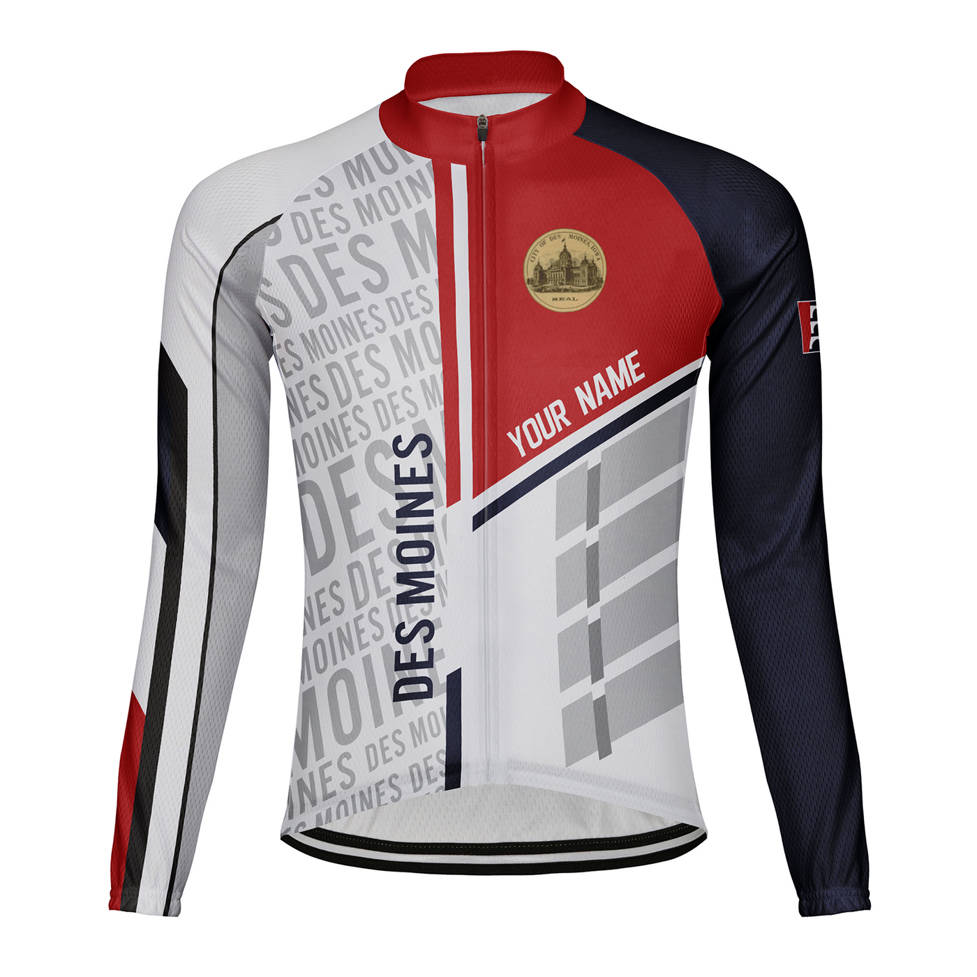 Customized Des Moines Men's Winter Thermal Fleece Cycling Jersey Long Sleeve