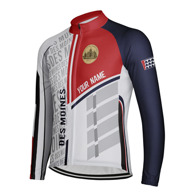 Customized Des Moines Men's Winter Thermal Fleece Cycling Jersey Long Sleeve