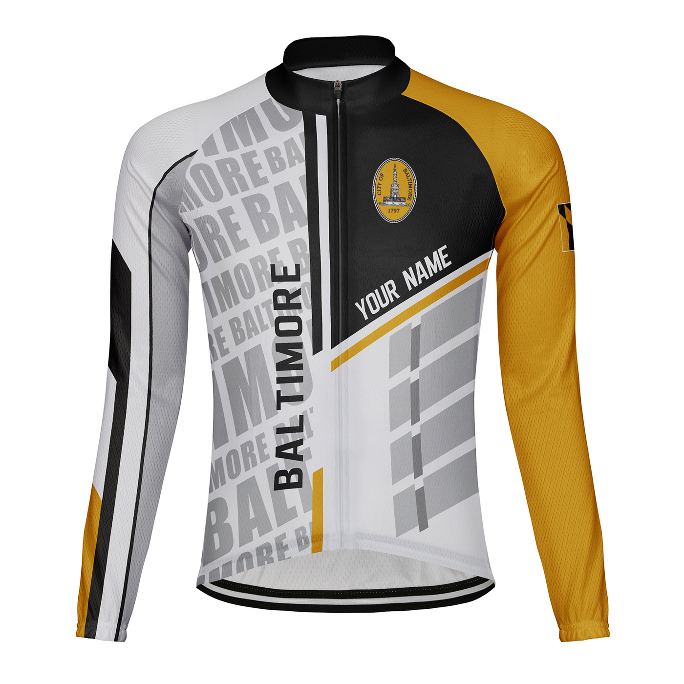Customized Baltimore Men's Winter Thermal Fleece Cycling Jersey Long Sleeve