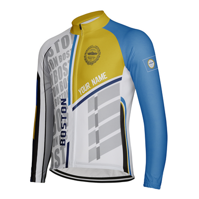 Customized Boston Men's Winter Thermal Fleece Cycling Jersey Long Sleeve