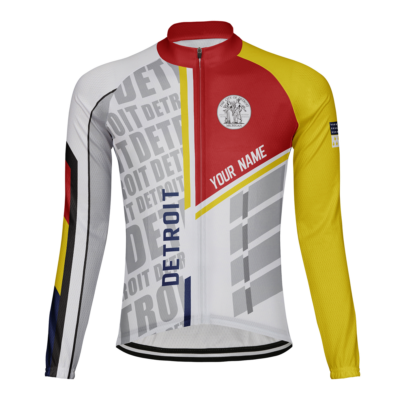Customized Detroit Men's Winter Thermal Fleece Cycling Jersey Long Sleeve