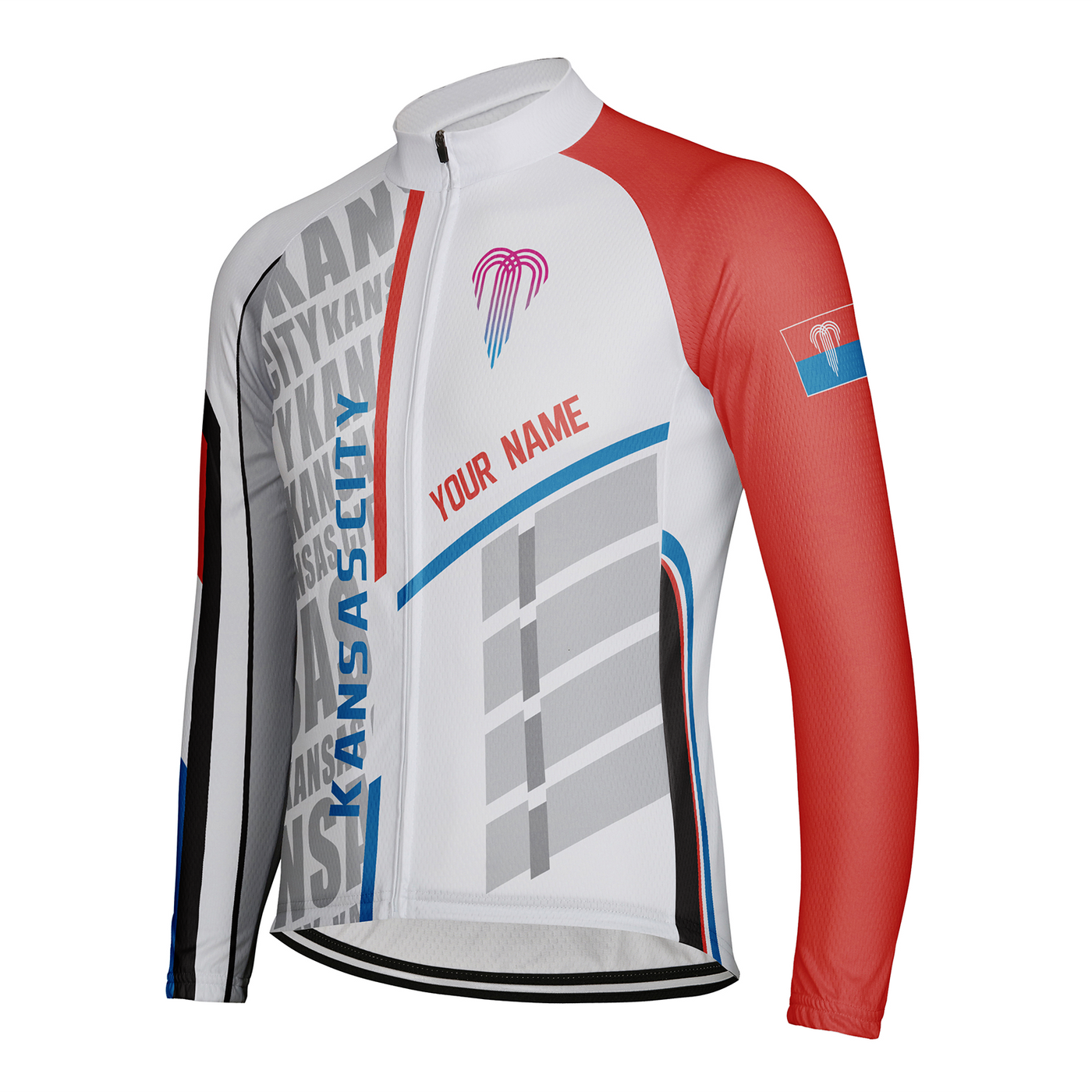 Customized Kansas City Men's Winter Thermal Fleece Cycling Jersey Long Sleeve
