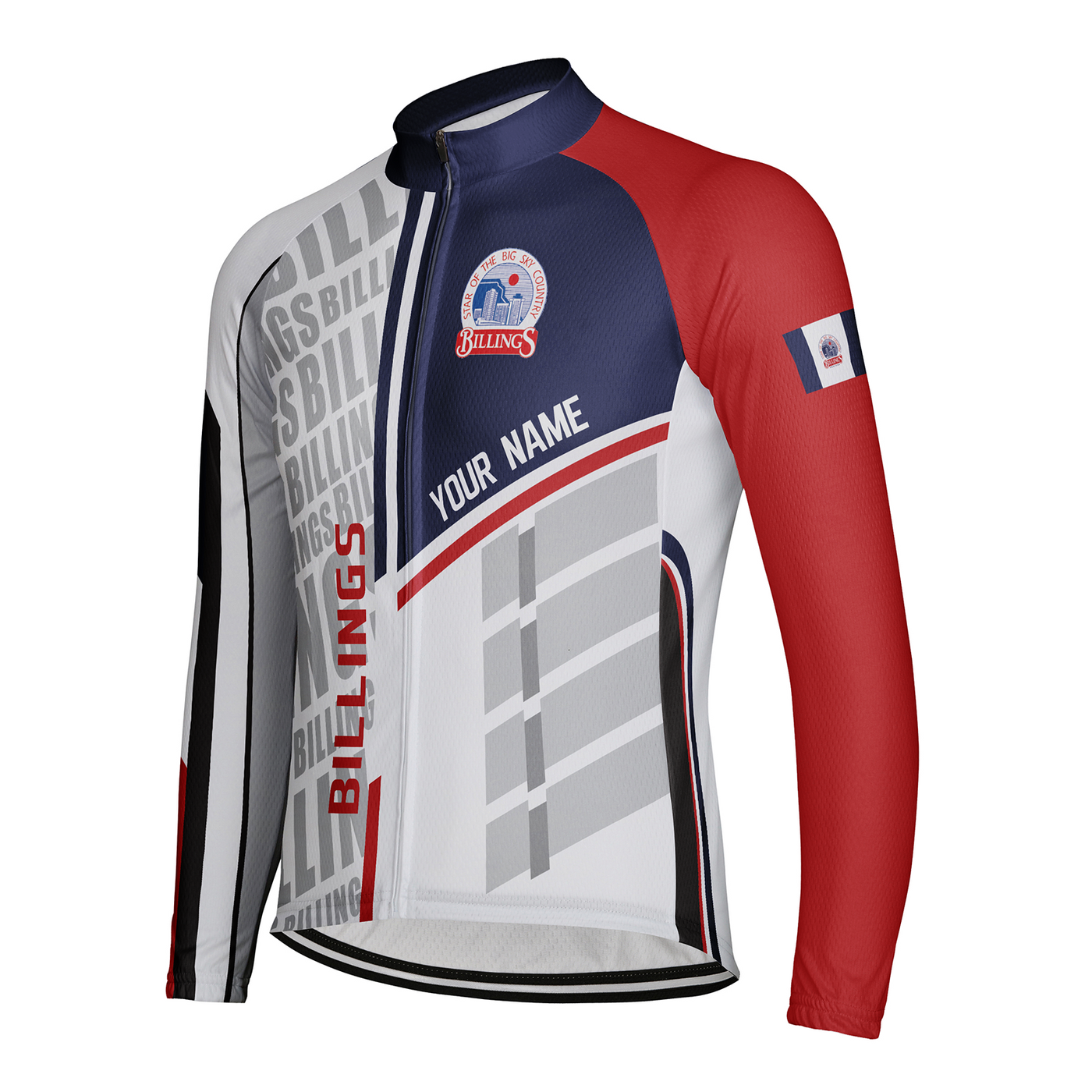 Customized Billings Men's Winter Thermal Fleece Cycling Jersey Long Sleeve
