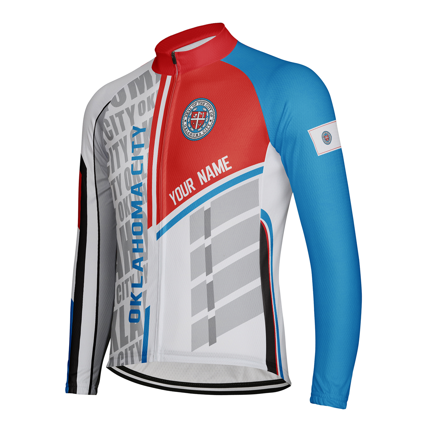 Customized Oklahoma City Men's Winter Thermal Fleece Cycling Jersey Long Sleeve