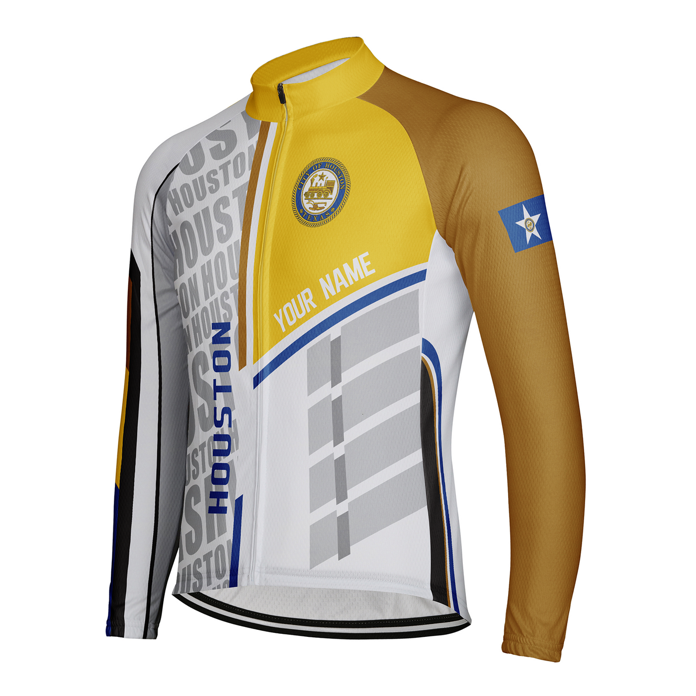 Customized Houston Men's Winter Thermal Fleece Cycling Jersey Long Sleeve