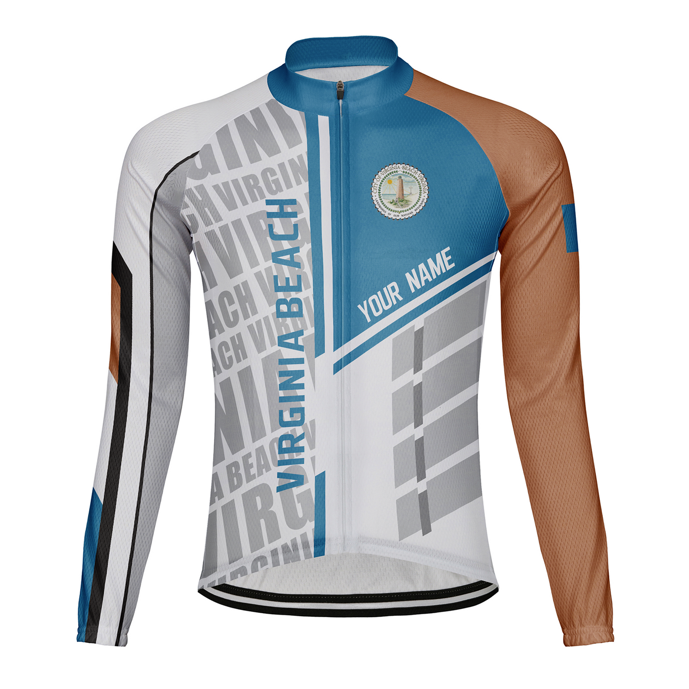 Customized Virginia Beach Men's Winter Thermal Fleece Cycling Jersey Long Sleeve