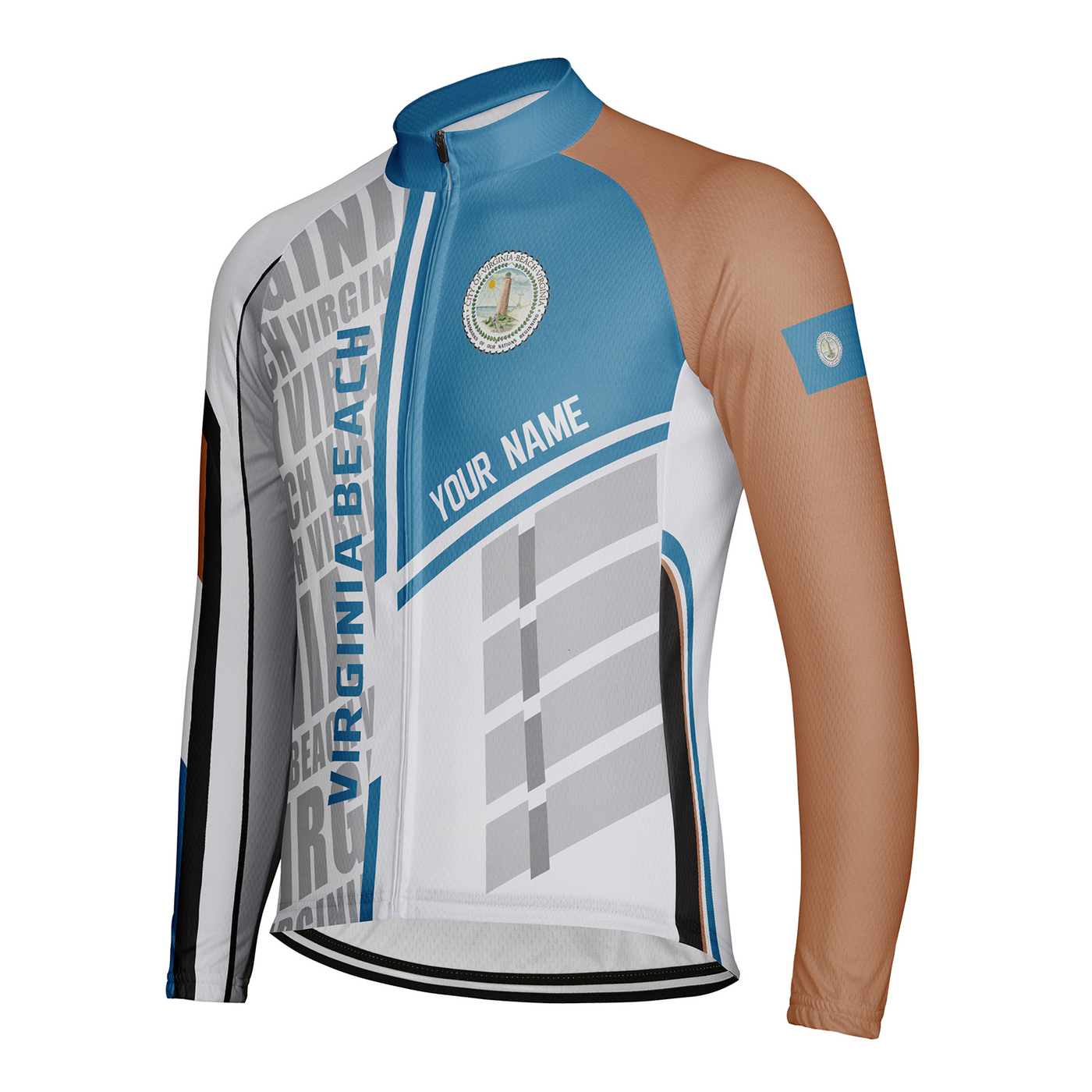 Customized Virginia Beach Men's Winter Thermal Fleece Cycling Jersey Long Sleeve