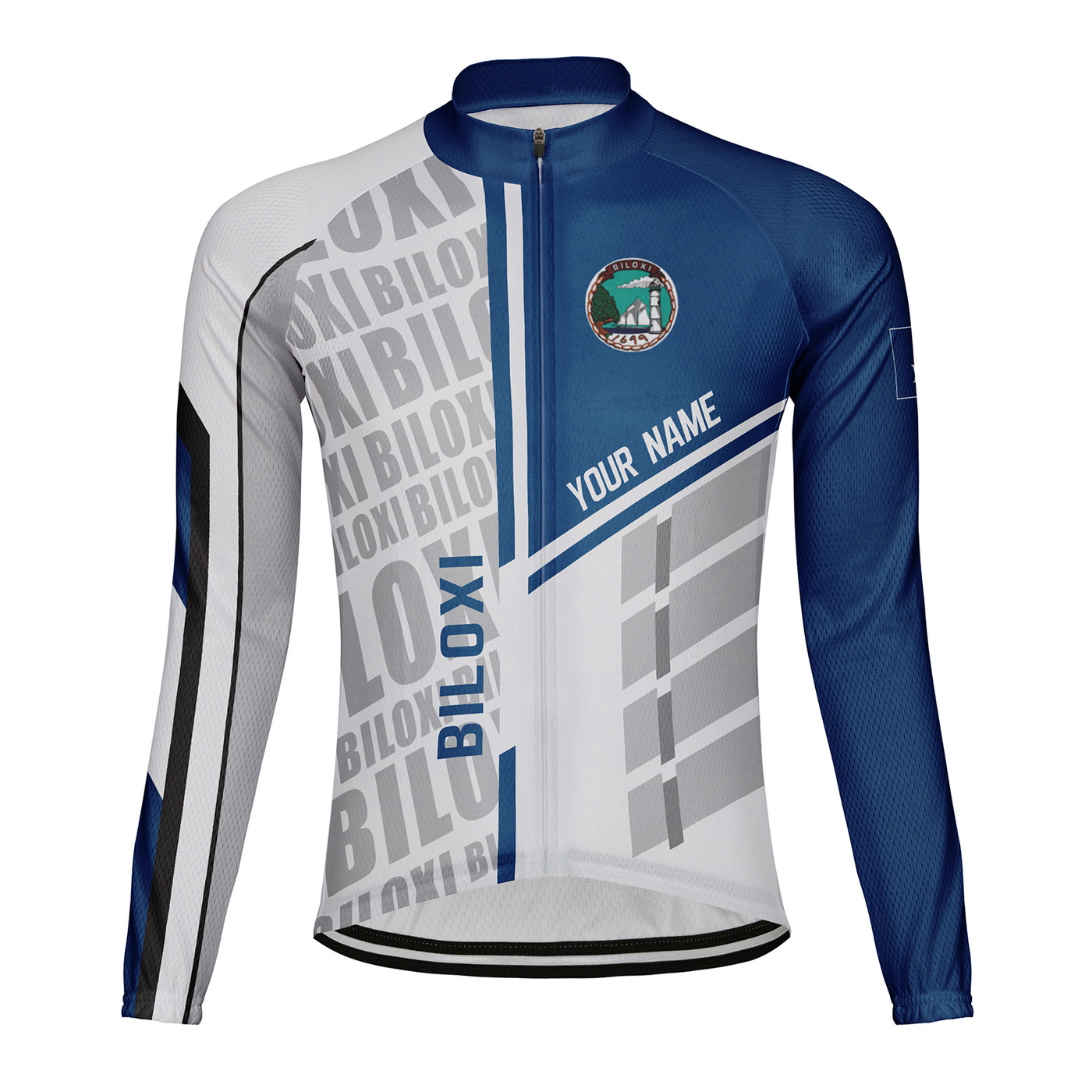 Customized Biloxi Men's Winter Thermal Fleece Cycling Jersey Long Sleeve