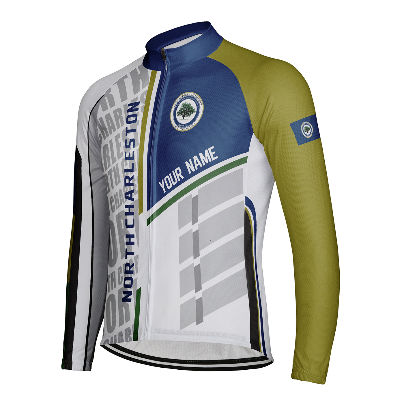 Customized North Charleston Men's Winter Thermal Fleece Cycling Jersey Long Sleeve