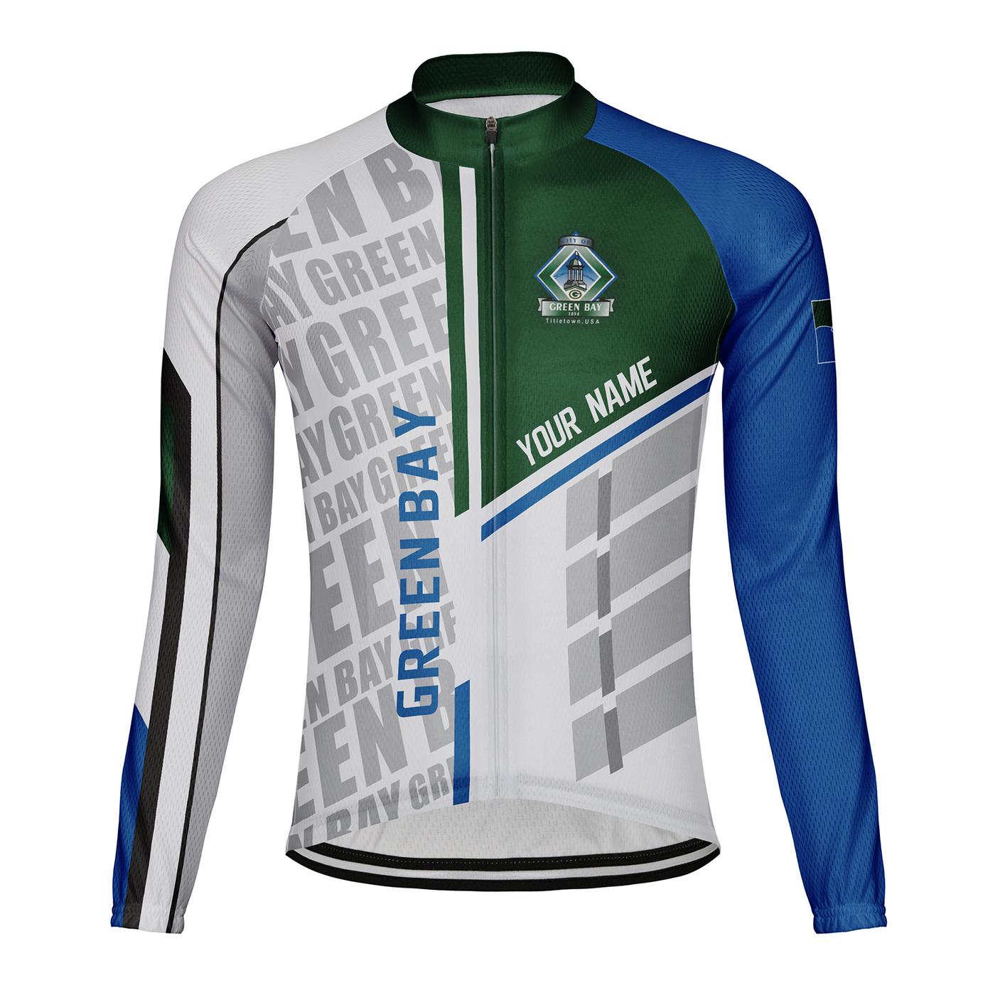 Customized Green Bay Men's Winter Thermal Fleece Cycling Jersey Long Sleeve