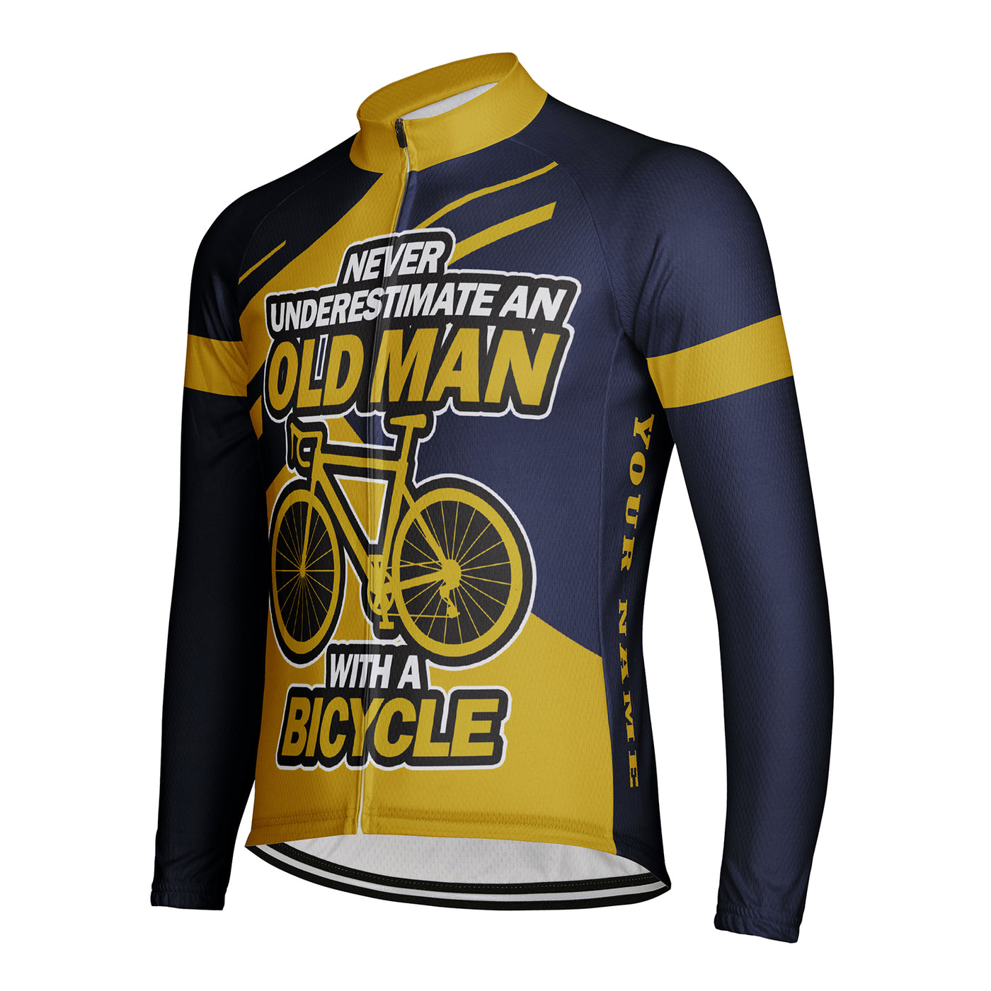Customized Never Underestimate An Old Man With A Bicycle Men's Winter Thermal Fleece Cycling Jersey Long Sleeve