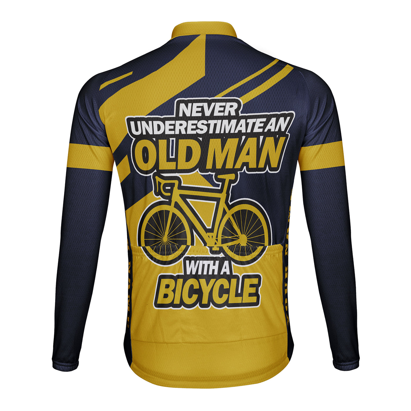 Customized Never Underestimate An Old Man With A Bicycle Men's Winter Thermal Fleece Cycling Jersey Long Sleeve