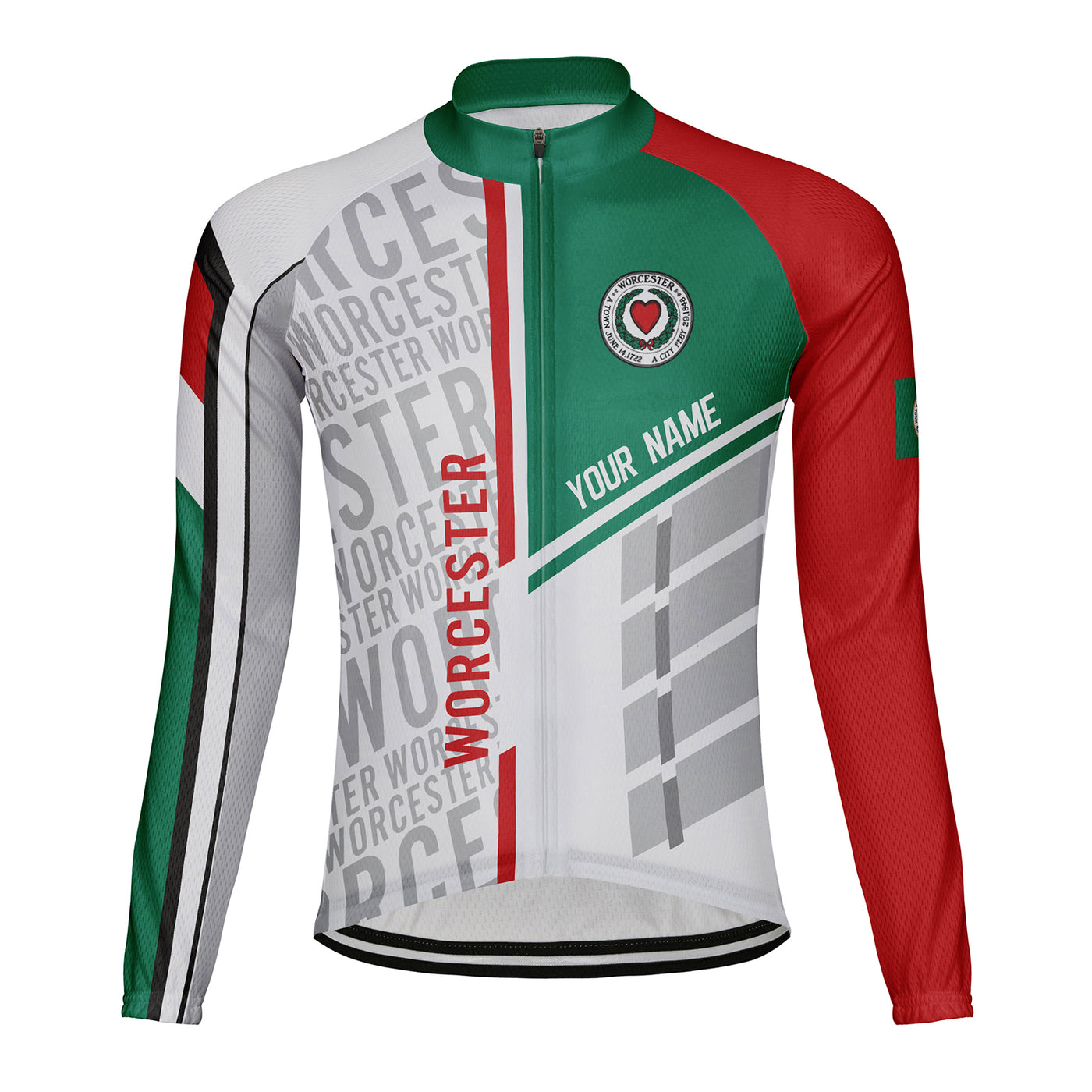 Customized Worcester Men's Winter Thermal Fleece Cycling Jersey Long Sleeve