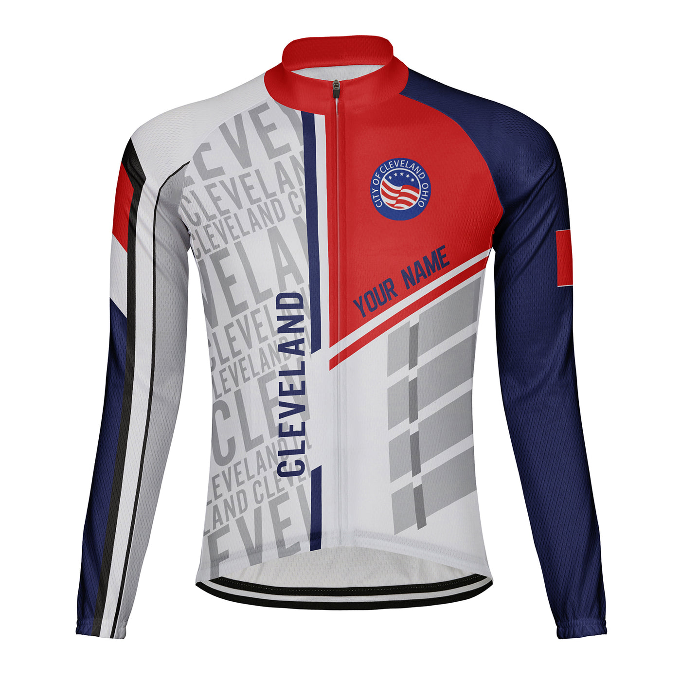 Customized Cleveland Men's Winter Thermal Fleece Cycling Jersey Long Sleeve