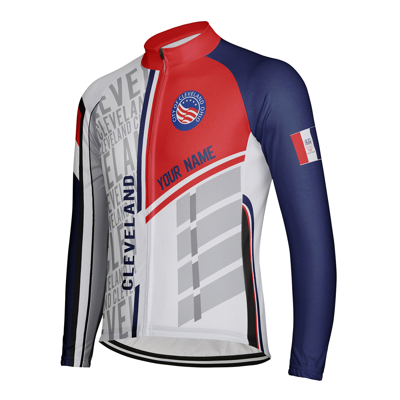 Customized Cleveland Men's Winter Thermal Fleece Cycling Jersey Long Sleeve