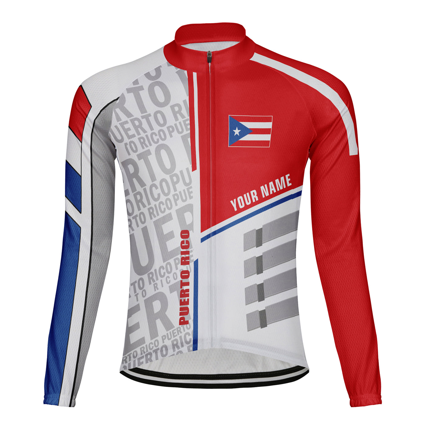 Customized Puerto Rico Winter Thermal Fleece Men's Cycling Jersey Long Sleeve